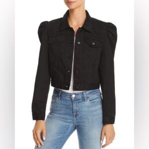 Missguided + Black Cropped Puff-Shoulder Denim Jacket